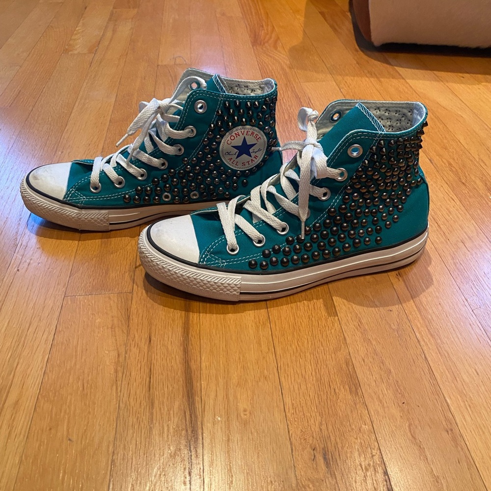 Converse High-Top Studded Teal Sneakers - Picture 2 of 9